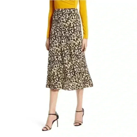 NWT Halogen Bias Cut A-line Skirt In Tan Abstract Animal Print - Picture 1 of 6